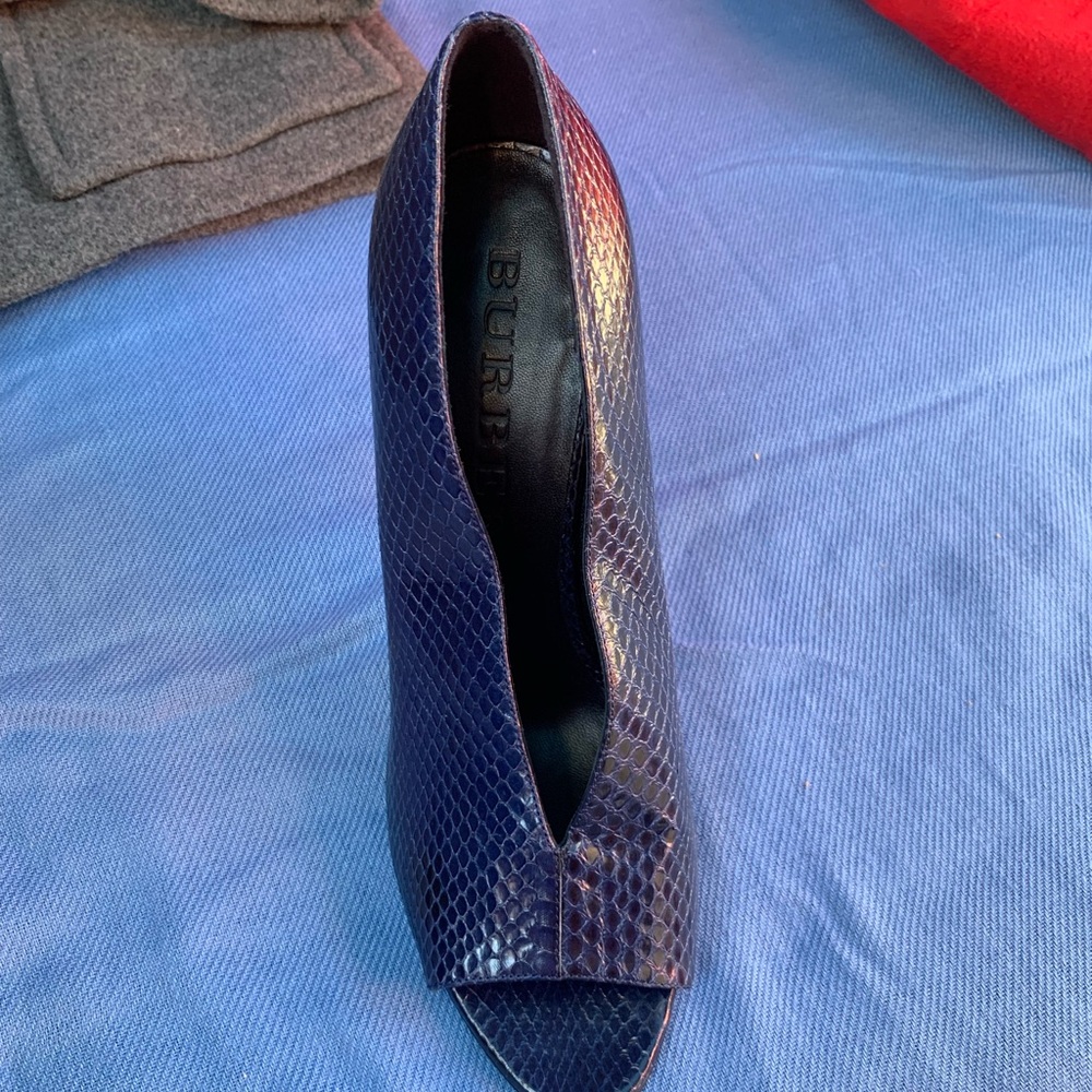 Burberry Navy Snakeskin Peep-Toe Heels